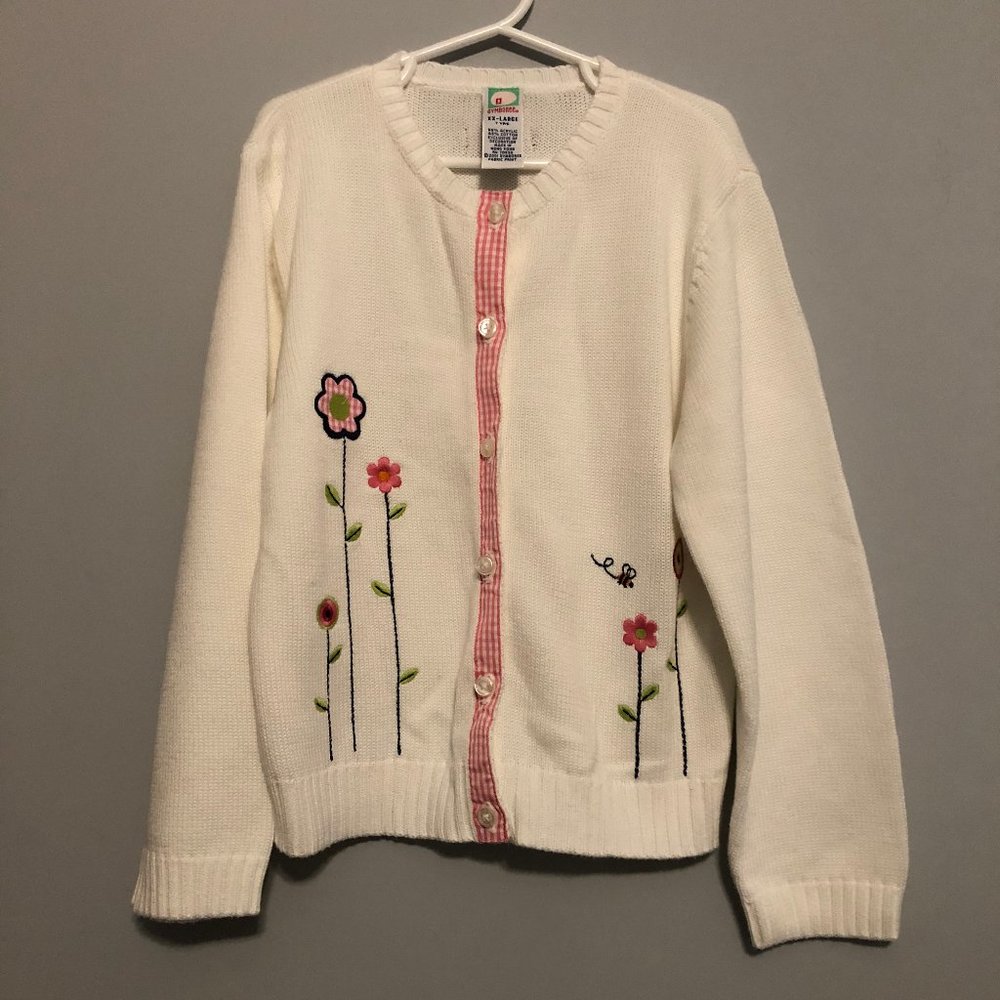Gymboree Flower Power XXL 7 white Floral cardigan